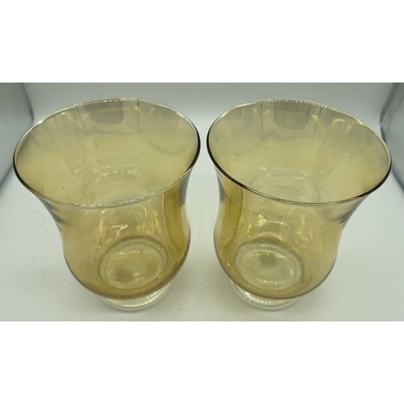 Set Of 2 Polish Hand Painted Hurricane Style Candle Holders Iridescent Amber - Picture 2 of 5